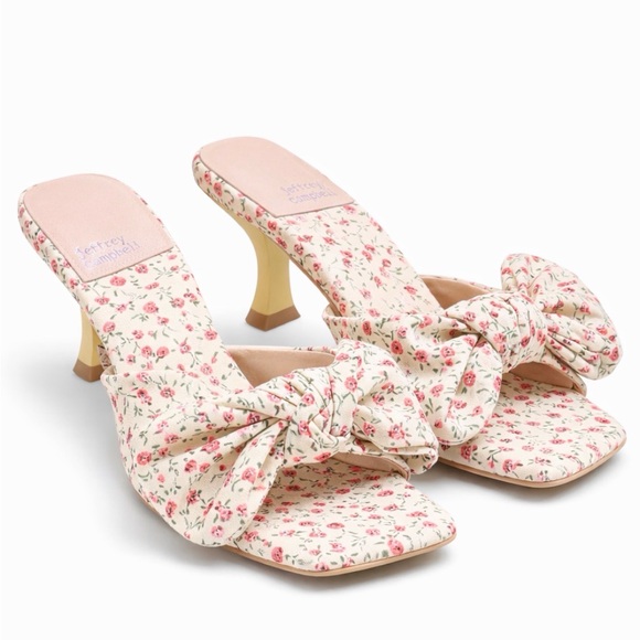 Jeffrey Campbell Shoes - Jeffrey Campbell Floral Bow Heels – Size 5.5 – Kitten Heel Mules